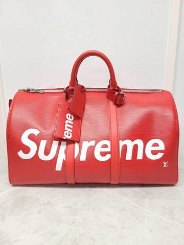 Louis Vuitton X Supreme Red Logo Epi Bandouliere Keepall 45 56657082