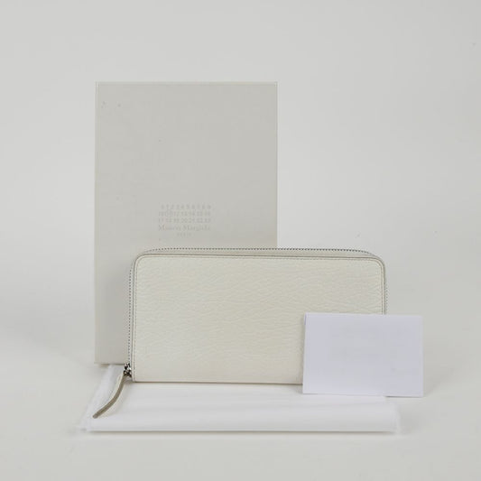 MAISON MARGIELA S56UI0110 Leder Reißverschluss Geldbörse mit Steppnaht Weiß 56555055