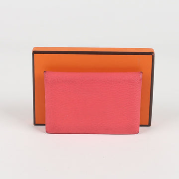 Hermes Texas Pink Leather Calvi Card Holder H078476CKAF 57121435