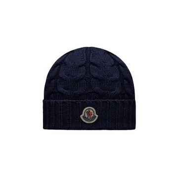 MONCLER Kabelstrick Wolle Strickmütze Marine 57359782
