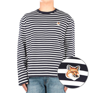 MAISON KITSUNE (LM00105KJ0044 NAVY STRIPES) メンズ フォックスヘッド パッチ ロングスリーブ Tシャツ 57626149