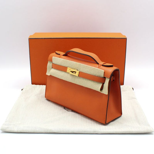 HERMES Orange Pochette Kelly Mini Tote Bag 57775229