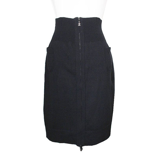 CHANEL Black Zip-up Wool Blend Knit Skirt 44, 55 57877344
