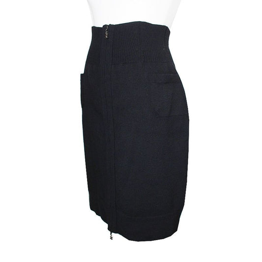 CHANEL Black Zip-up Wool Blend Knit Skirt 44, 55 57877344