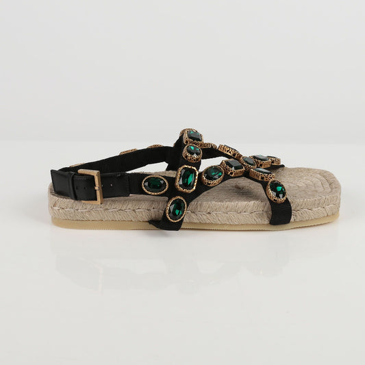 Gucci Black Grosgrain Crystal Espadrille Sandals 36 57789470