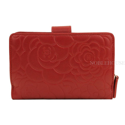 CHANEL Rotes Lammleder Camellia Geldbörse 16. Serie 58216264