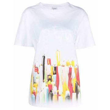 LOEWE ウィメンズキャンドルプリントTシャツホワイト S540Y22X18 9990 58376372