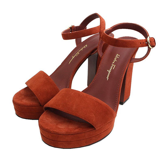 SALVATORE FERRAGAMO ブリックレッドスエードサンダル 6 1/2 D 58416689