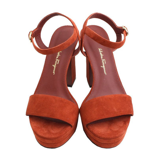 SALVATORE FERRAGAMO ブリックレッドスエードサンダル 6 1/2 D 58416689