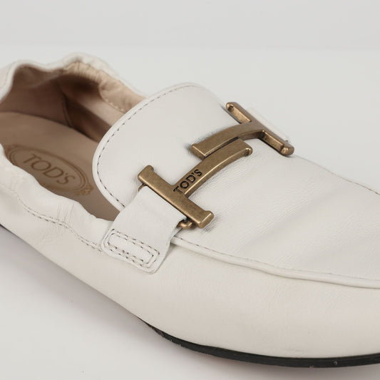 TODS XXW79A0DE70 37サイズ ホワイト レザー ダブル T ローファー 58147305