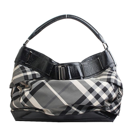 BURBERRY ブラック クランクル チェック ビッグショルダーバッグ 58470814