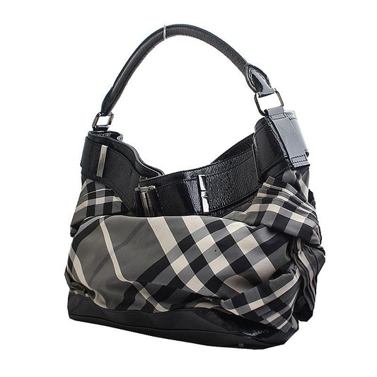 BURBERRY ブラック クランクル チェック ビッグショルダーバッグ 58470814