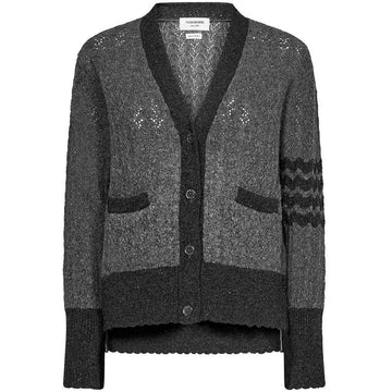 THOM BROWNE Asymmetrische V-Ausschnitt Strickjacke Mad Grey A1026 035 58523716