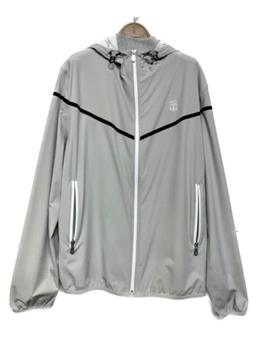 BRUNELLO CUCINELLI グレー ロゴ フーデッド ボンバージャケット 58590501