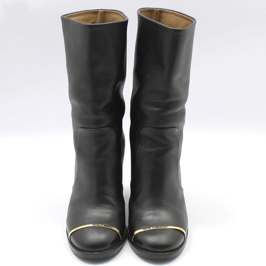 CHANEL Schwarze Leder Gold CC Logo Mittelstiefel 38 58649153