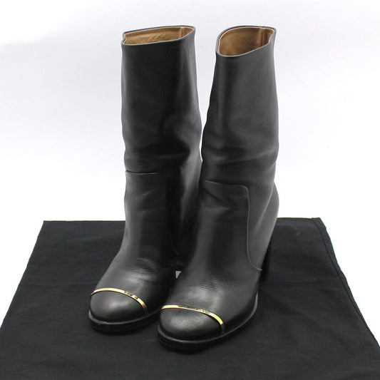 CHANEL Schwarze Leder Gold CC Logo Mittelstiefel 38 58649153