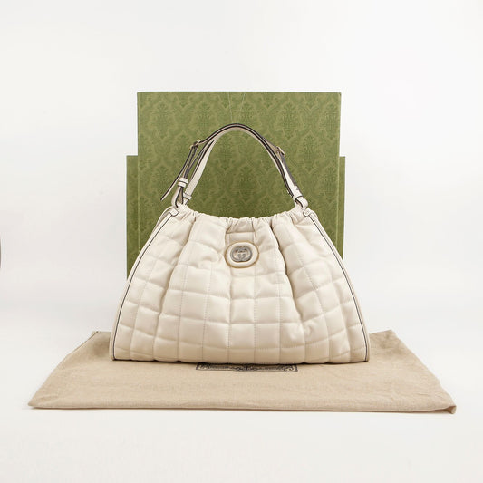 GUCCI ミディアム ホワイト レザー デコ トート ショルダーバッグ 746210 58772781