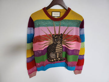 GUCCI Katze Stickerei Spitzen Damen Strickwaren 457430 X5L48 59000450