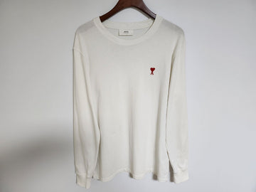 AMI White Small Heart Embroidered Long Sleeve T-Shirt E21HJ005 59639394