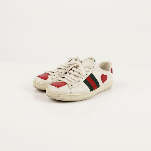Gucci White Leather Heart Ace Sneakers 34.5 59610140
