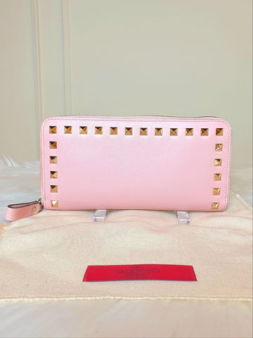 Valentino Rockstud Zip Long Wallet Pink B+ 59907284