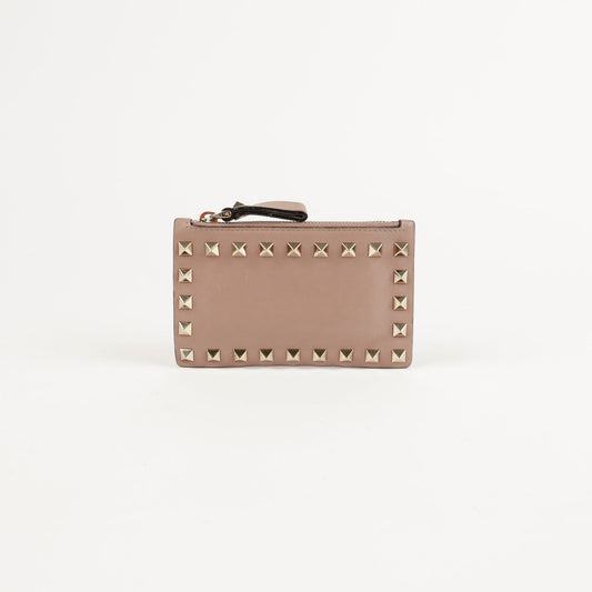 Valentino Beige Leather Rockstud Card Holder 12345 59940738