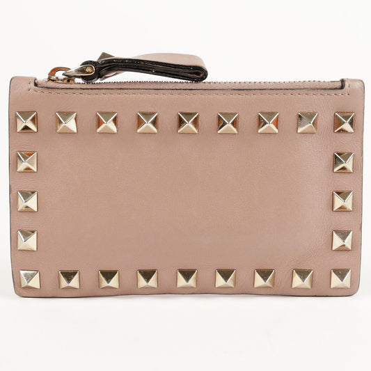 Valentino Beige Leather Rockstud Card Holder 12345 59940738