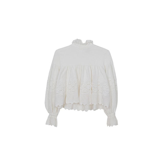 CHANEL P64325 Größe 36 Weiß Baumwollmischung Puffärmel Crop-Top Strick 60389287