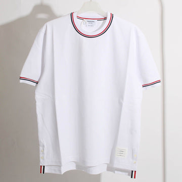 THOM BROWNE 3-Linien Milano Baumwolle Rundhalsausschnitt Kurzarm Weiß 100 J0055 MJS231A 60753534