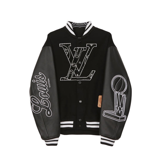 Louis Vuitton 1A90L6 Black Leather NBA Basketball Jacket Size 56 60531456