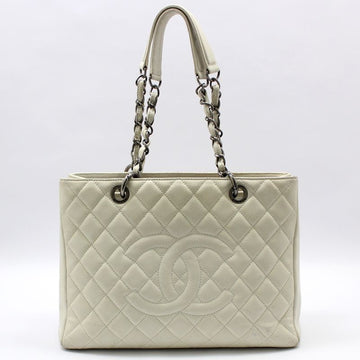 CHANEL Weißer Kaviar Grande Shopping Schultertasche 61124665