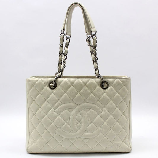 CHANEL ホワイトキャビア グランドショッピングショルダーバッグ 61124665