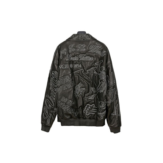 Louis Vuitton Black Calfskin Embroidered Leather Bomber Jacket 1A98E4 56 60926529