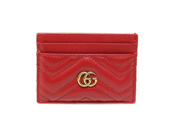 GUCCI レッド マトラッセ シェブロン レザー ゴールド GG マーモント カードケース 443127 61336397
