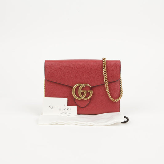 GUCCI 401232 レッド レザー GG マーモント チェーン ショルダー兼クロスバッグ 61269814