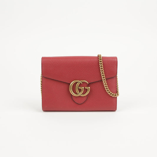 GUCCI 401232 レッド レザー GG マーモント チェーン ショルダー兼クロスバッグ 61269814