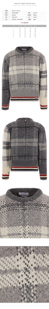 THOM BROWNE Wollmohair-Strickjacke mit Karomuster Grau MKA410F Y1506 982 61678433 [P]