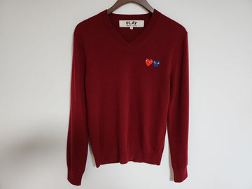 Comme Des Garcons Burgundy Double Patch Men's V-Neck Knit AZ-N056 61724688