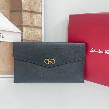 Salvatore Ferragamo Ferragamo Leather Gold-Tone Pouch Clutch 220248 61780905 [P]