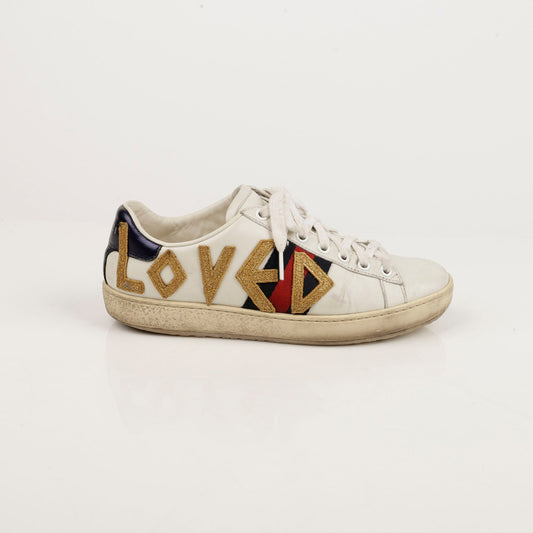 Gucci White Leather Love Embroidered Ace Sneakers 36 Size 505328 61265510