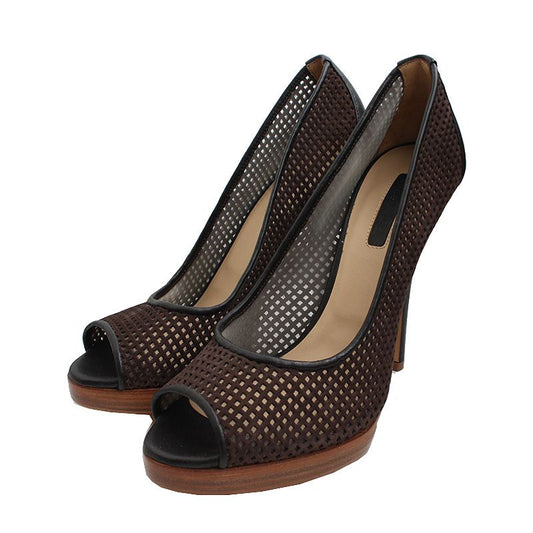 LONGCHAMP Dunkelbraunes Mesh High Heel Offene Schuhe 37 61794184