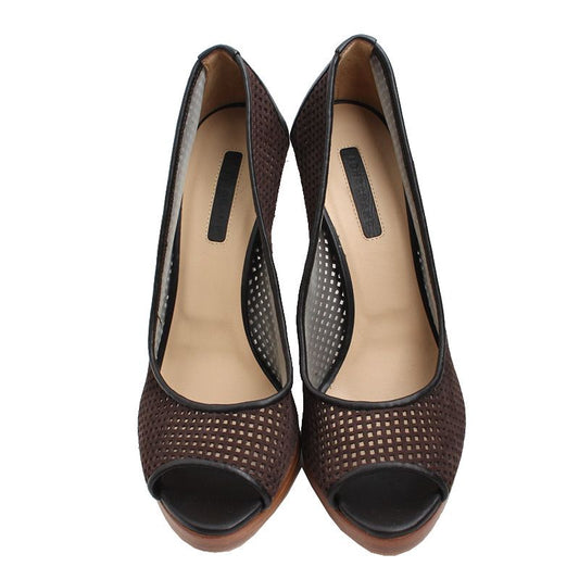 LONGCHAMP Dunkelbraunes Mesh High Heel Offene Schuhe 37 61794184