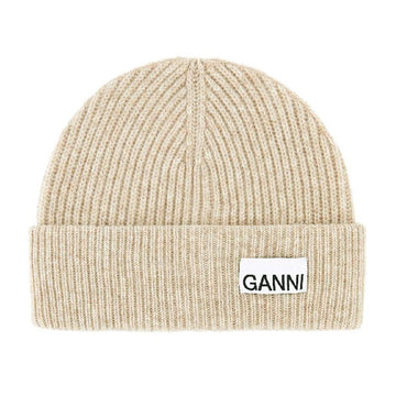 GANNI Logo Ripp-Wollmütze Sand A5369 196 61796705
