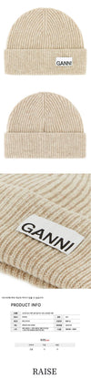 GANNI Logo Rippstrick Wolle Beanie Sand A5369 196 61796705 [P]