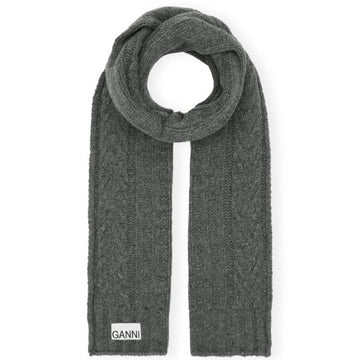 GANNI Kabel Schal aus Wolle mit Logo Grau A5364 523 61796718