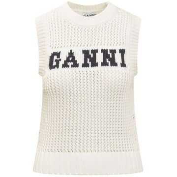 GANNI Signature Logo Strickweste Weiß K2032 135 61796781