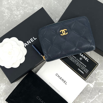 CHANEL Zip Around Card Holder Navy 28 61831813