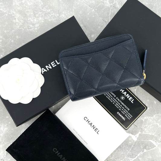 CHANEL Zip Around Card Holder Navy 28 61831813