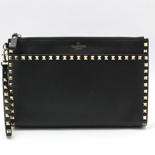 Valentino XW2P0X02VSH Black Leather Gold Lock Stud Strap Clutch 62049567