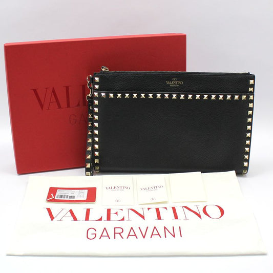 Valentino XW2P0X02VSH Black Leather Gold Lock Stud Strap Clutch 62049567